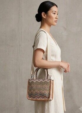 Tommy Bahama Multicolor Chevron Mini Tote Bag with Guitar Strap 7inX8.5inX3in